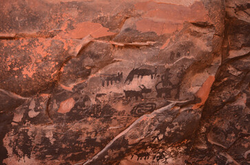 Ancient Hieroglyphics on a Red Rock Wall