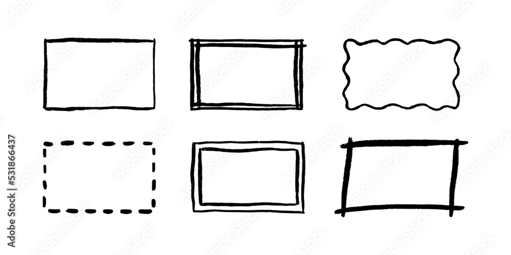 Aufkleber free hand drawn rectangle frames set. doodle rectangular shape. scribble pencil square text box. doo