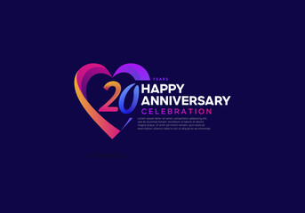 20 years anniversary icon logo colorful with love shape