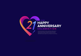 21 years anniversary icon logo colorful with love shape