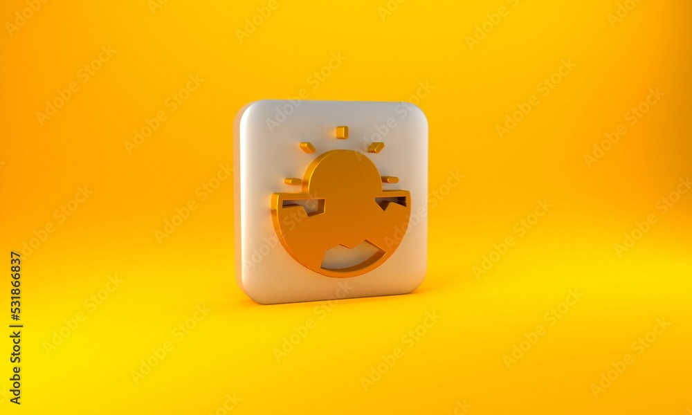 Poster gold earth core structure crust icon isolated on yellow background. silver square button. 3d render 