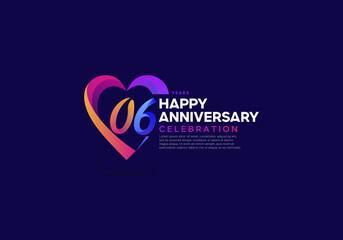 6 years anniversary icon logo colorful with love shape