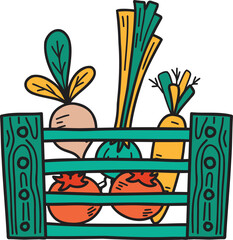 Hand Drawn Wooden baskets for fruits and vegetables illustration
