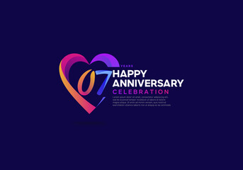 7 years anniversary icon logo colorful with love shape