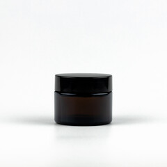 cosmetic jar isolated on white. black or brown unbranded cosmetic jar mock up. branding identity...