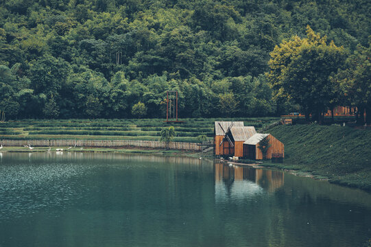 house with lake