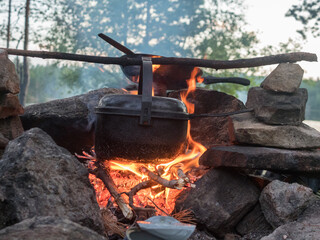 black pot over a fire