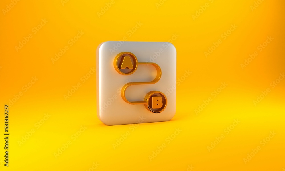 Poster gold route location icon isolated on yellow background. map pointer sign. concept of path or road. g