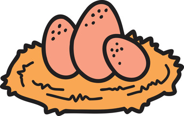 Hand Drawn chicken eggs in the nest illustration