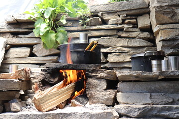 open fire for cooking used in rural indian village