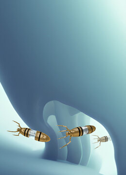 Nanorobots repairing tooth decay and cavities, illustration