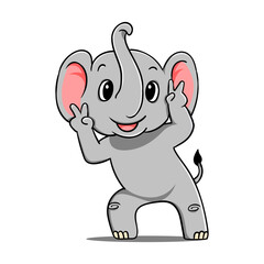 Illustration of a cute elephant with a funny pose in front of the camera