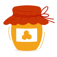 Jar with honey. Illustration in doodle style. Isolated on white background