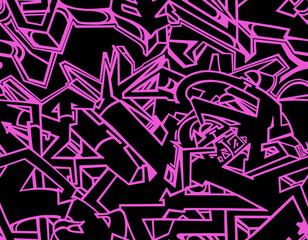 Abstract drawing with pink lines on a black background.Seamless pattern.