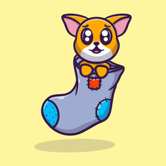 Cute cat in the sock cartoon vector icon illustration