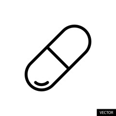 Capsule or Pill vector icon in line design style for website design, app, UI, isolated on white background. Capsule symbol outline pictogram. Editable stroke. Vector illustration.