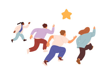 Business competition, race concept. Employees aspiring to aim, reaching goal, star award. Competitors rushing, running to target, success. Flat graphic vector illustration isolated on white background