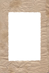 White frame with Old vintage rough torn paper texture isolated