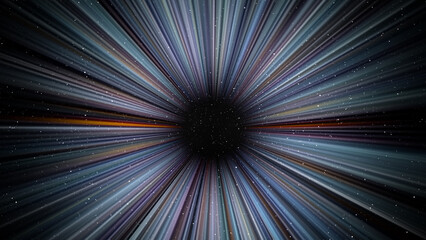 Hyperspace speed effect in night starry sky. Bright black galaxy, horizontal background