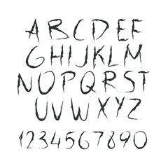 Graphic Font for your design. Hand drawn calligraphy lettering alphabet. Stylish letters with in figures. Vector illustration.