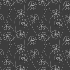 Monochrome floral seamless pattern vector. Abstract contour flowers line style illustration. Botanical outline backdrop. Wallpaper, background, fabric, textile, print, wrapping paper, package design.