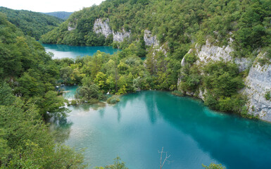 Fototapeta na wymiar Plitvice Lakes National Park is a 295 square kilometer forest reserve located in central Croatia