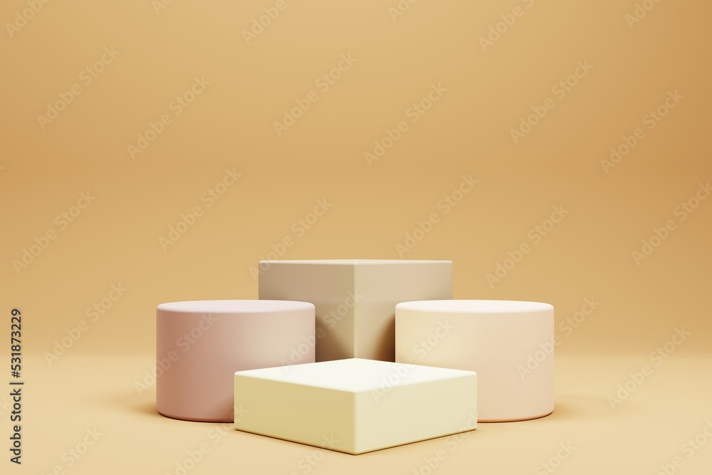 Poster pedestal product display stand with minimalist podium on 3d rendering