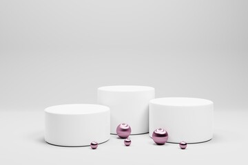 3d rendering pedestal product display stand with empty white podium isolated on white background