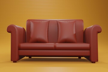 sofa with red pillows on dark brown background home decoration ideas digital 3d rendering illustration