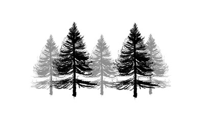 Fototapeta premium set of christmas trees pine nature natural silhouette background