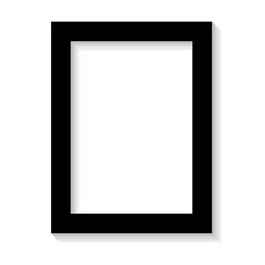 Black empty photo or picture frame with shades isolated on white background. Vector illustration. Wall decor. Rectangle vertical photo frame
