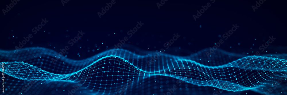 Poster 3d digital wave. technology wave. flow digital structure. cyber technology background. 3d rendering.