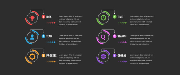 Modern infographic template with icon and 6 steps
