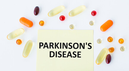 Card with words PARKINSON S DISEASE, Medical and healthcare concept.