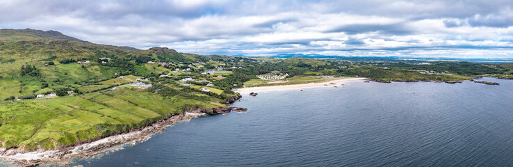 Fototapeta na wymiar Aerial view of the Killybegs GAA pitch at Fintra beach by Killybegs, County Donegal, Ireland