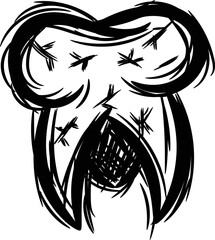 Halloween hand drawn scary tooth doodle black sketch