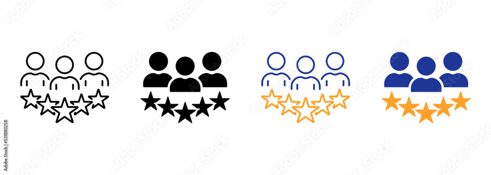 Poster experience qualification team silhouette and line icon. satisfaction user customer service review pi