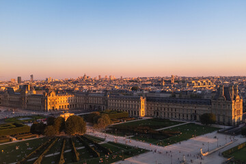 Fototapeta na wymiar Parisian Rooftops Landscape Panoramic photo from above in Paris, France