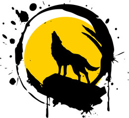 Howling wolf, full moon, isolated