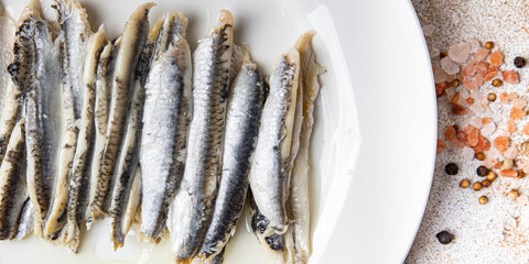 sardines fillet anchovy seafood healthy meal food snack diet on the table copy space food background rustic top view
