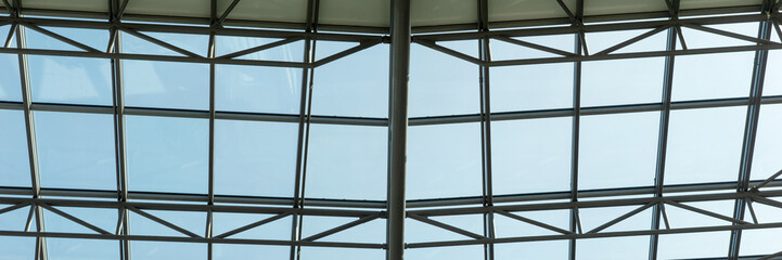 Glass roof with steel structure. Panorama