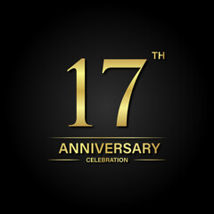 17th anniversary celebration with gold color and black background. Vector design for celebrations, invitation cards and greeting cards.