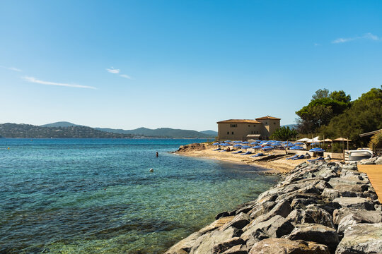 Beautiful sunny beach in Grimaud, France