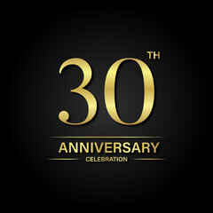 30th anniversary celebration with gold color and black background. Vector design for celebrations, invitation cards and greeting cards.