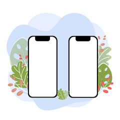 two empty phones on a background of leaves