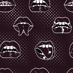 Pop Art style comic seamless pattern composition with lips