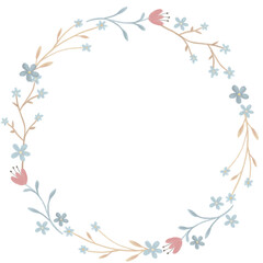 Flower wreath. Floral frame isolated on background. Hand drawn pastel frame with meadow flowers