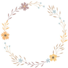 Fototapeta na wymiar Flower wreath. Floral frame isolated on background. Hand drawn pastel frame with meadow flowers