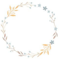 Fototapeta na wymiar Delicate flower wreath. Floral frame isolated on background. Pastel frame with meadow flowers