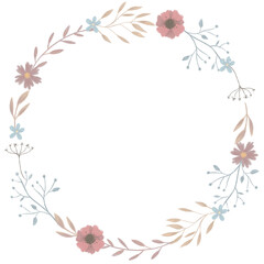 Obraz na płótnie Canvas Flower wreath. Floral frame isolated on background. Hand drawn pastel frame with meadow flowers
